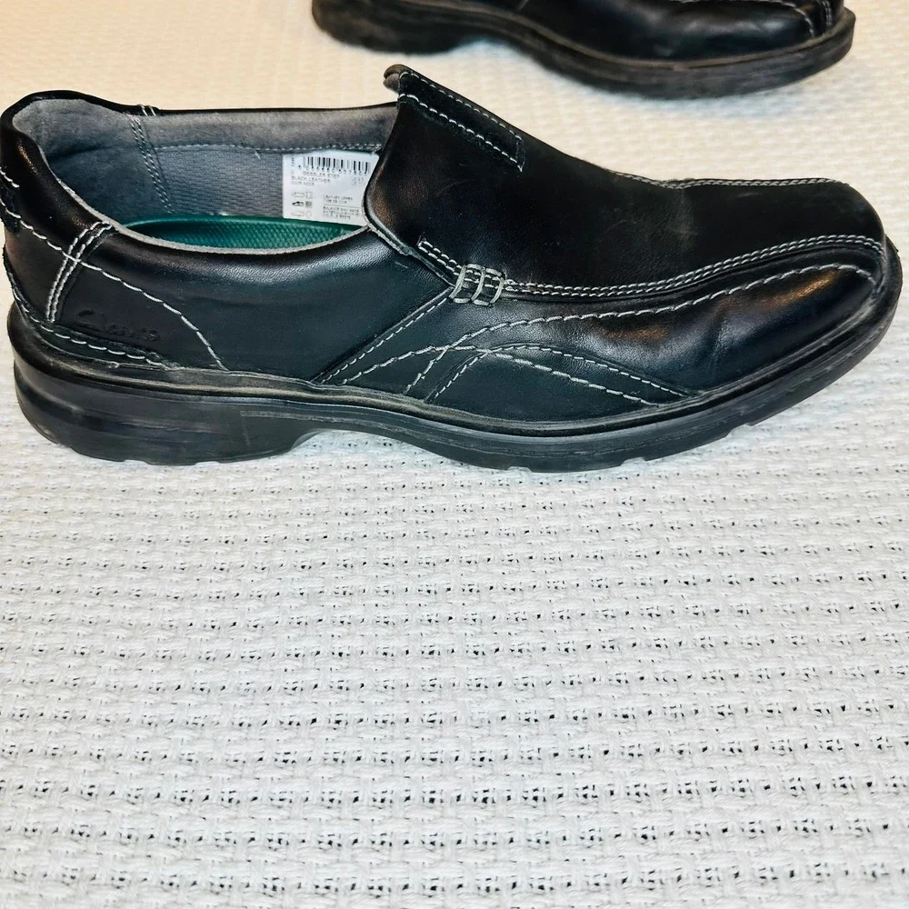 Clarks Gessler‎ Step Loafers Men Size 10 Black Leather Dress Shoes Classic